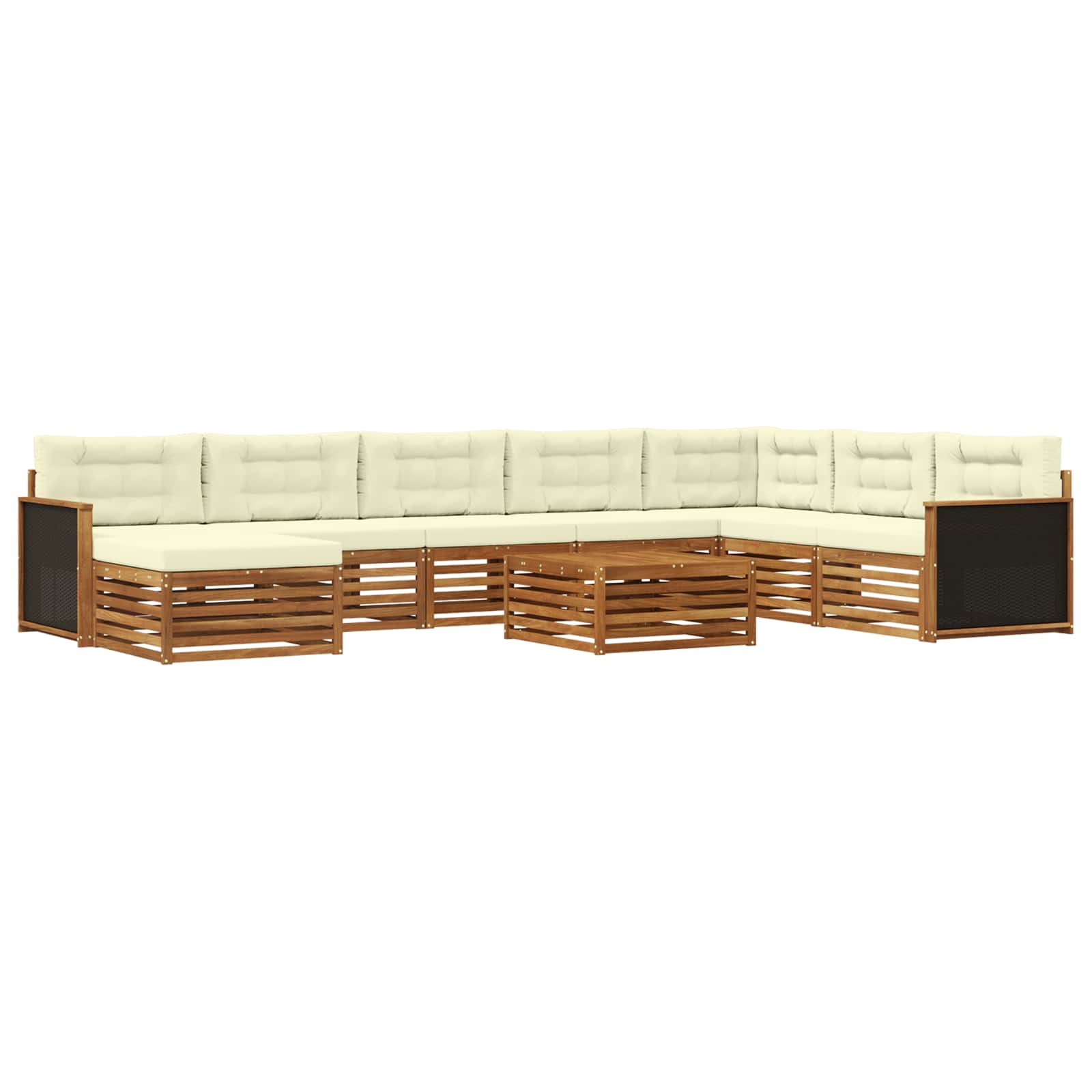 vidaXL Outdoor-Sofagarnitur 9 pcs Natur und Creme Massivholz Akazie