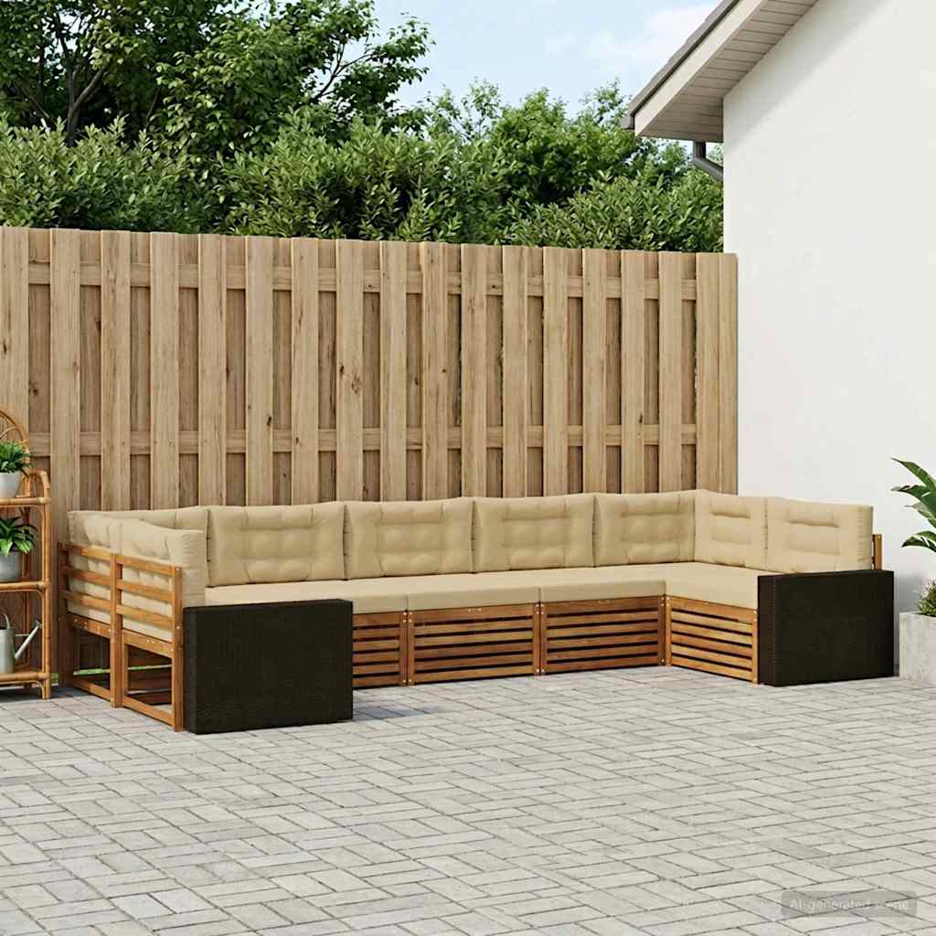 vidaXL Outdoor-Sofagarnitur 7 pcs Natur und Beige Massivholz Akazie