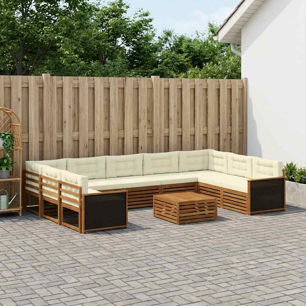 vidaXL Outdoor-Sofagarnitur 10 pcs Natur und Creme Massivholz Akazie