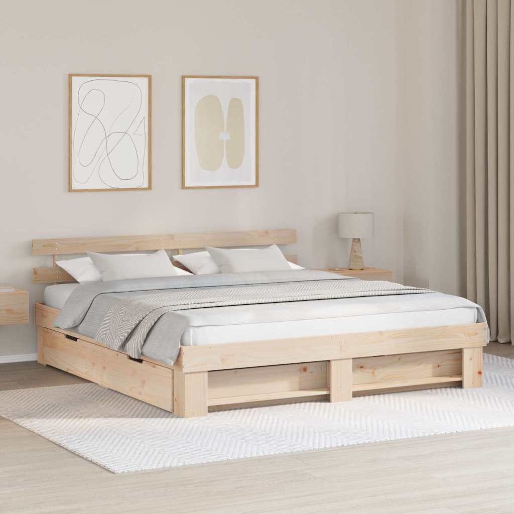 vidaXL Bettrahmen mit Kopfteil Braun 200 x 200 cm Massives Kiefernholz