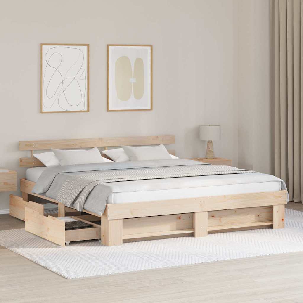 vidaXL Bettrahmen mit Kopfteil Braun 200 x 200 cm Massives Kiefernholz