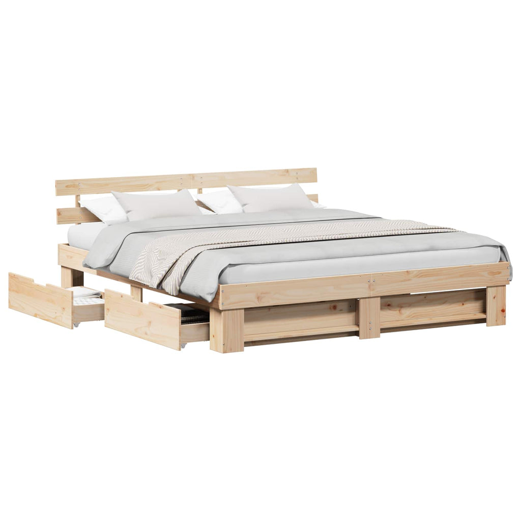 vidaXL Bettrahmen mit Kopfteil Braun 200 x 200 cm Massives Kiefernholz