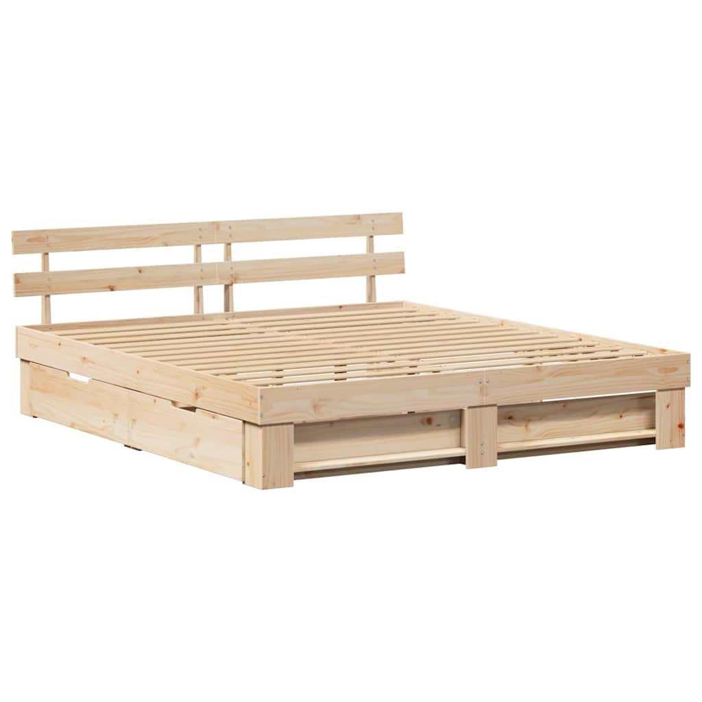 vidaXL Bettrahmen mit Kopfteil Braun 200 x 200 cm Massives Kiefernholz