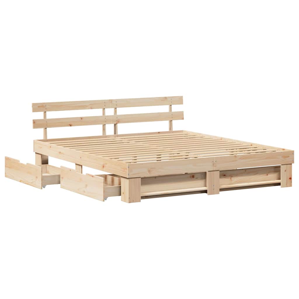 vidaXL Bettrahmen mit Kopfteil Braun 200 x 200 cm Massives Kiefernholz