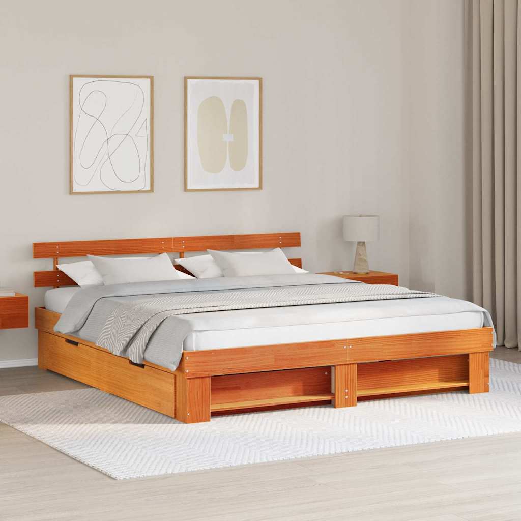 vidaXL Bettrahmen Wachsbraun 200 x 200 cm Massives Kiefernholz
