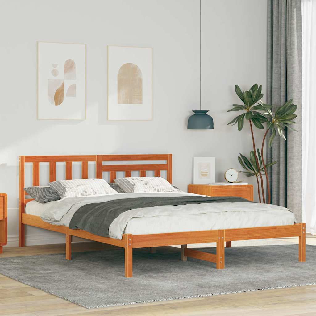 vidaXL Bettgestell Wachsbraun 135 x 190 cm Massivholz Kiefer