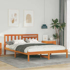 vidaXL Bettgestell Wachsbraun 135 x 190 cm Massivholz Kiefer