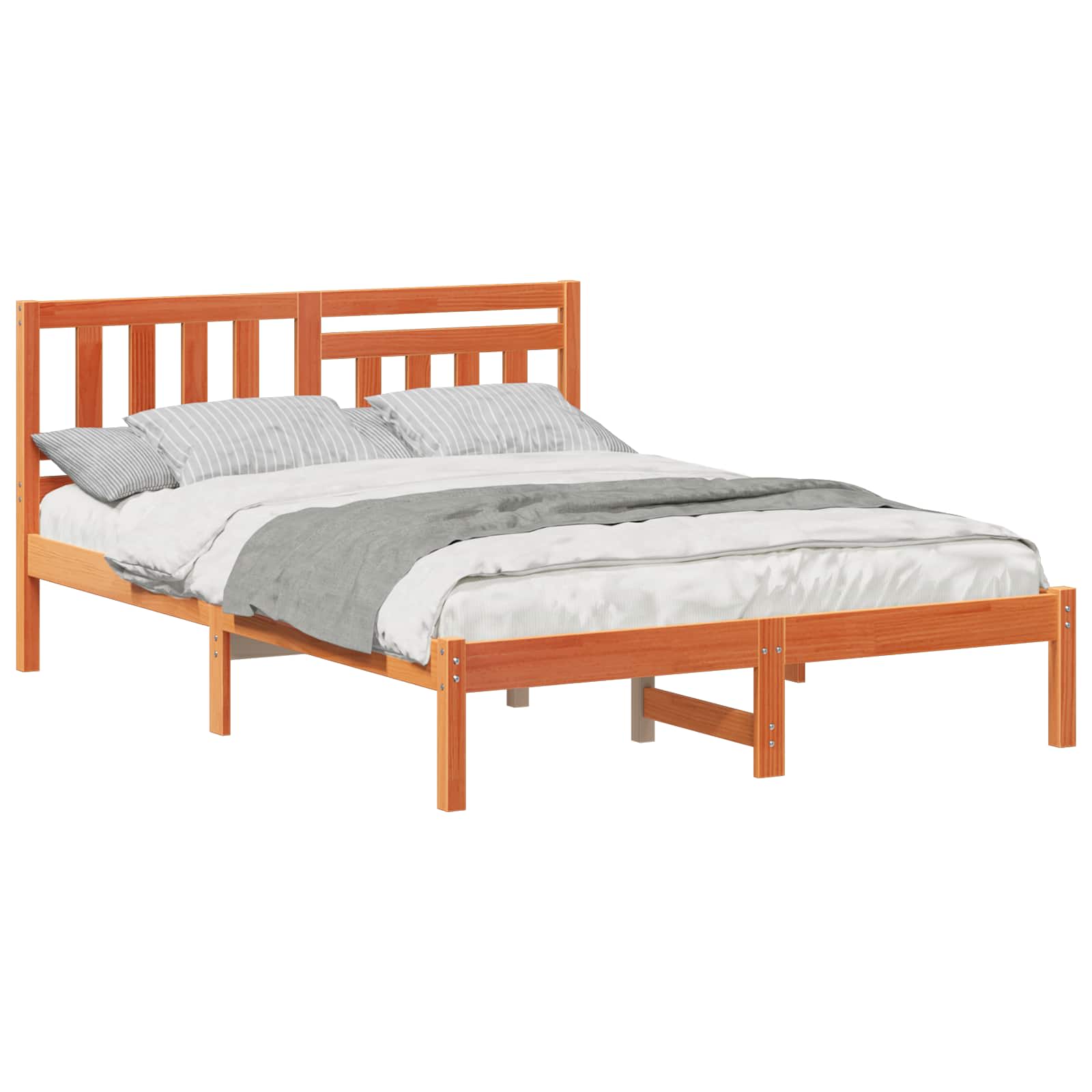 vidaXL Bettgestell Wachsbraun 135 x 190 cm Massivholz Kiefer