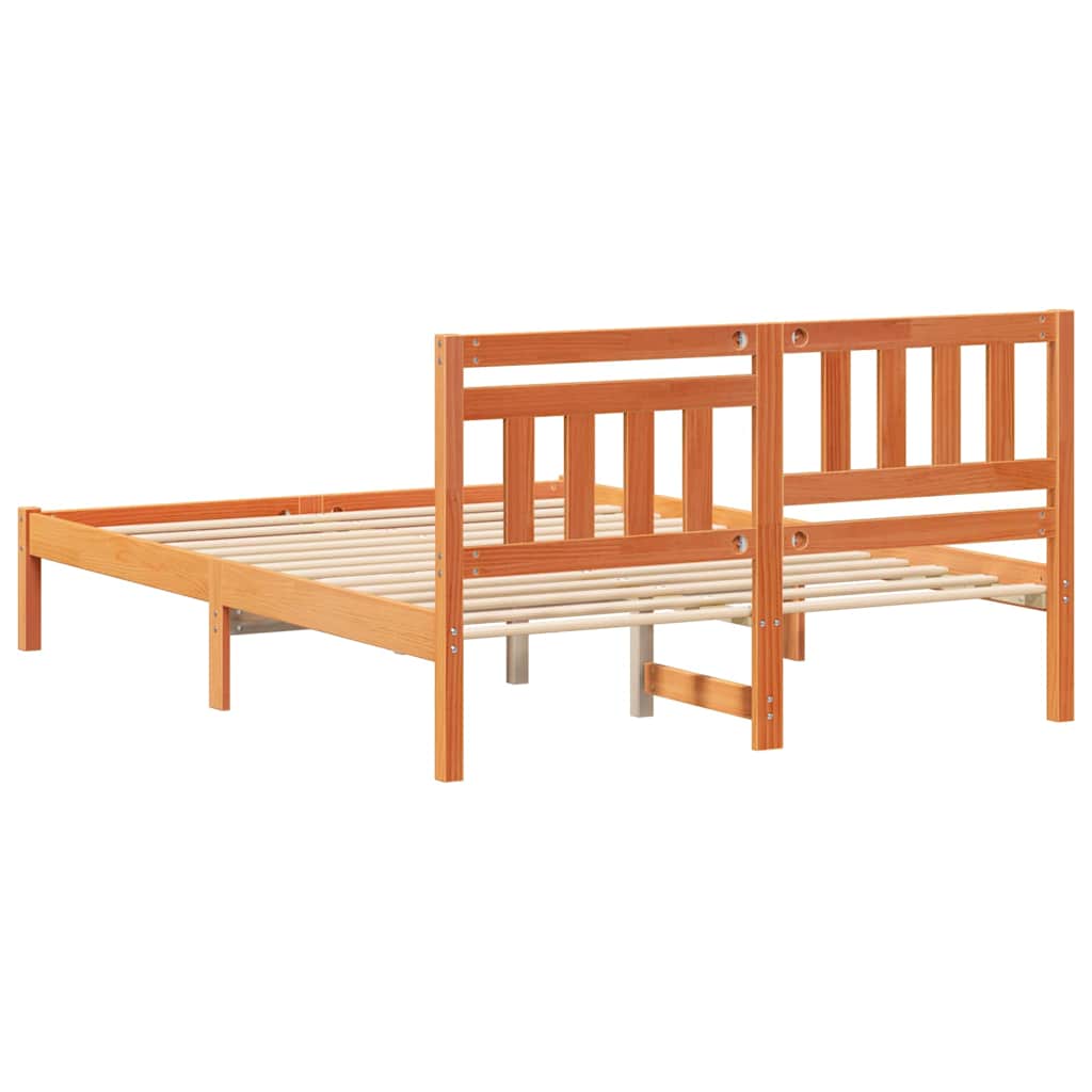 vidaXL Bettgestell Wachsbraun 135 x 190 cm Massivholz Kiefer