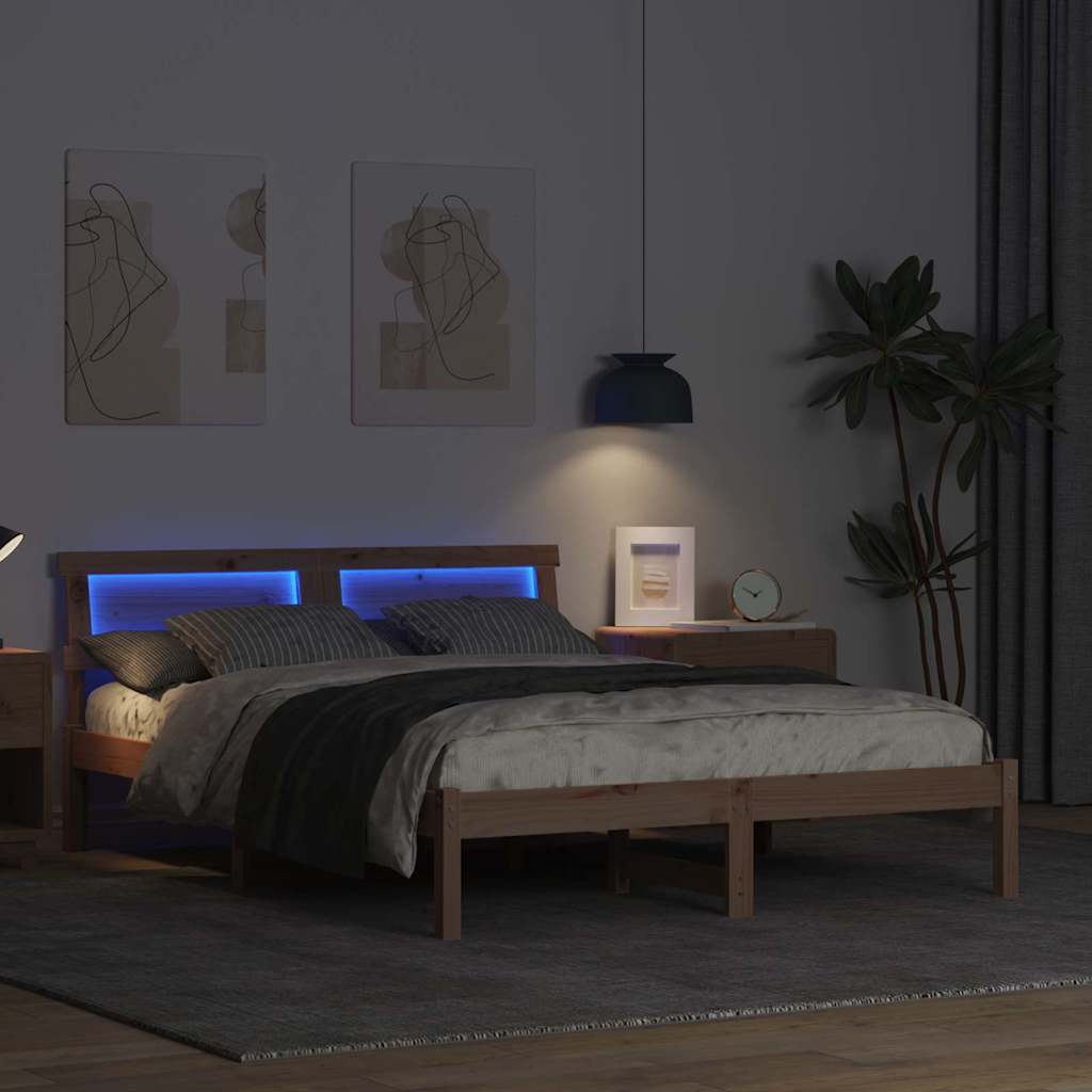 vidaXL Bettrahmen mit Kopfteil Braun 135 x 190 cm Massives Kiefernholz