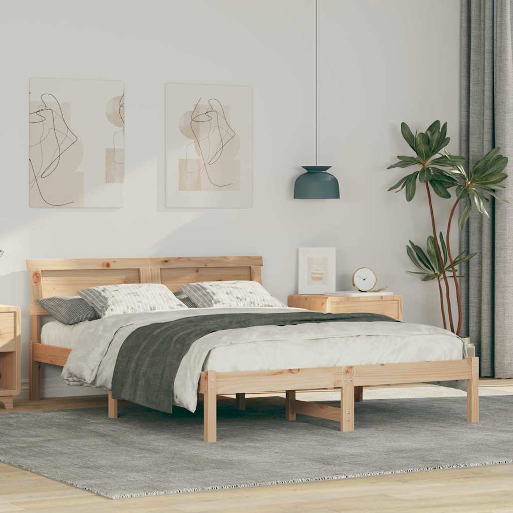 vidaXL Bettrahmen mit Kopfteil Braun 135 x 190 cm Massives Kiefernholz