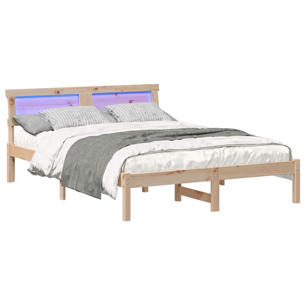 vidaXL Bettrahmen mit Kopfteil Braun 135 x 190 cm Massives Kiefernholz