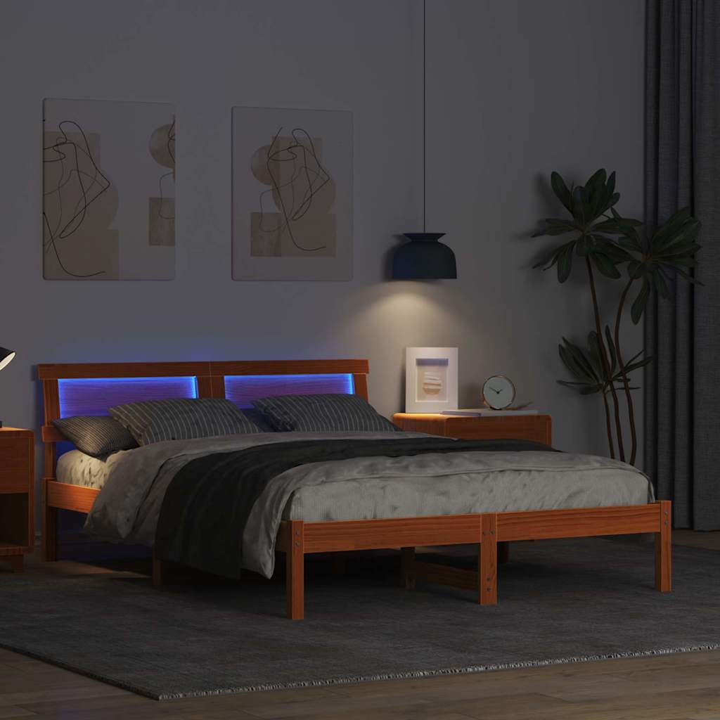 vidaXL Bettrahmen Wachsbraun 135 x 190 cm Massives Kiefernholz