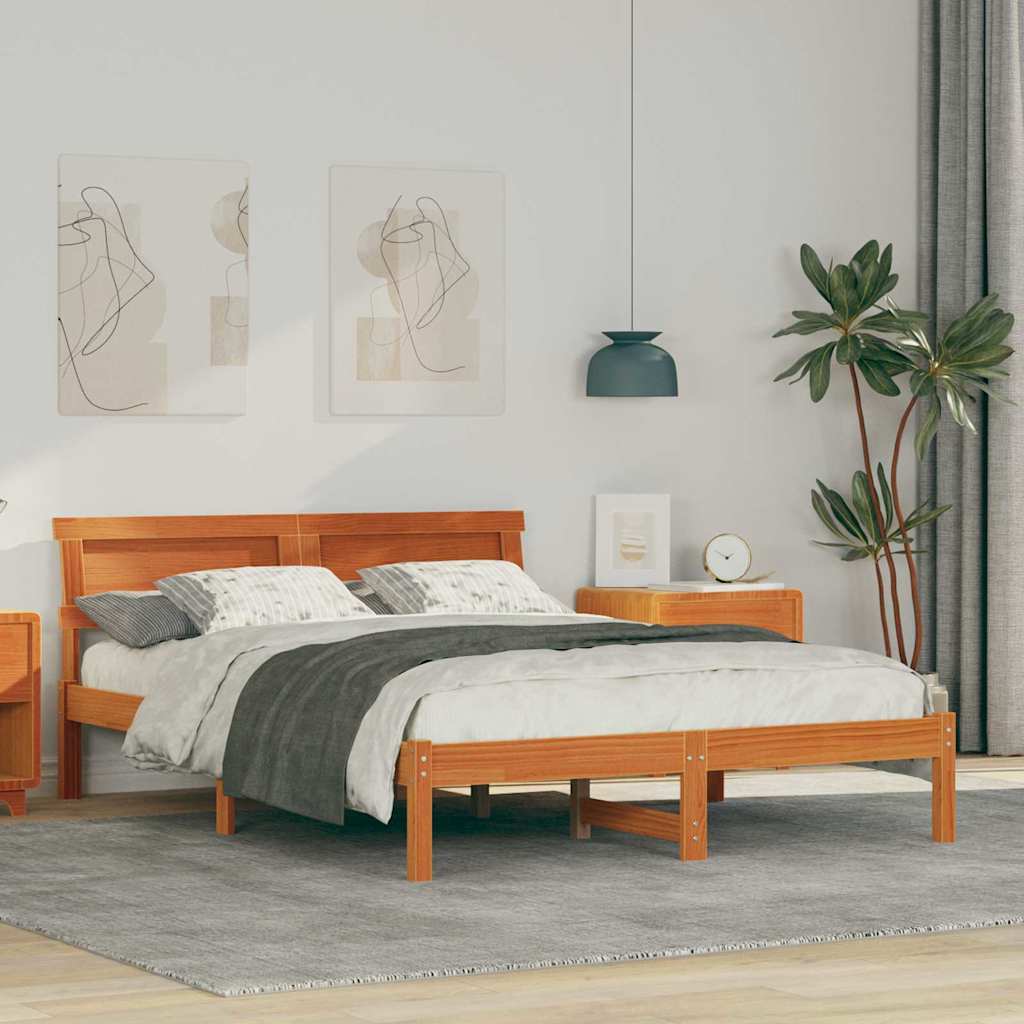 vidaXL Bettrahmen Wachsbraun 135 x 190 cm Massives Kiefernholz