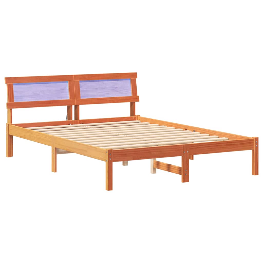 vidaXL Bettrahmen Wachsbraun 135 x 190 cm Massives Kiefernholz