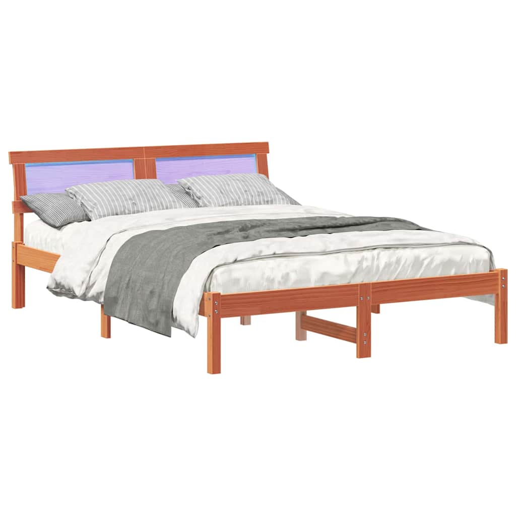 vidaXL Bettrahmen Wachsbraun 135 x 190 cm Massives Kiefernholz