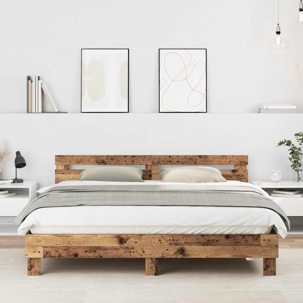 vidaXL Bettrahmen mit Kopfteil Altholz 203 x 185 x 70 cm Holzwerkstoff