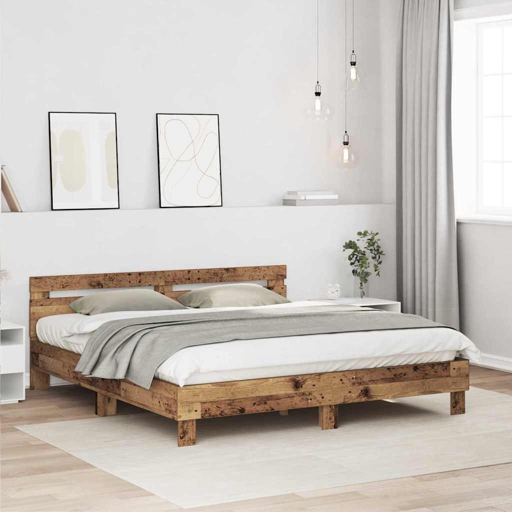 vidaXL Bettrahmen mit Kopfteil Altholz 203 x 185 x 70 cm Holzwerkstoff