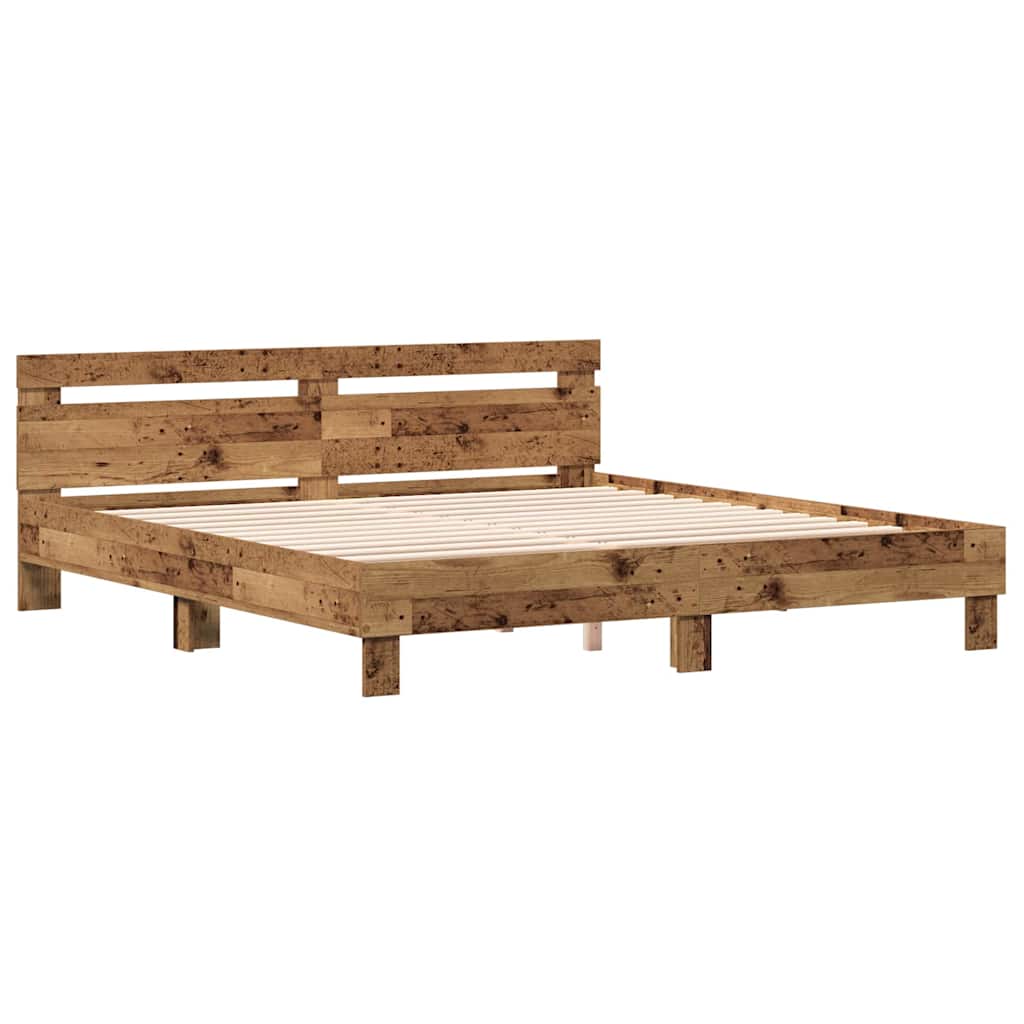 vidaXL Bettrahmen mit Kopfteil Altholz 203 x 185 x 70 cm Holzwerkstoff