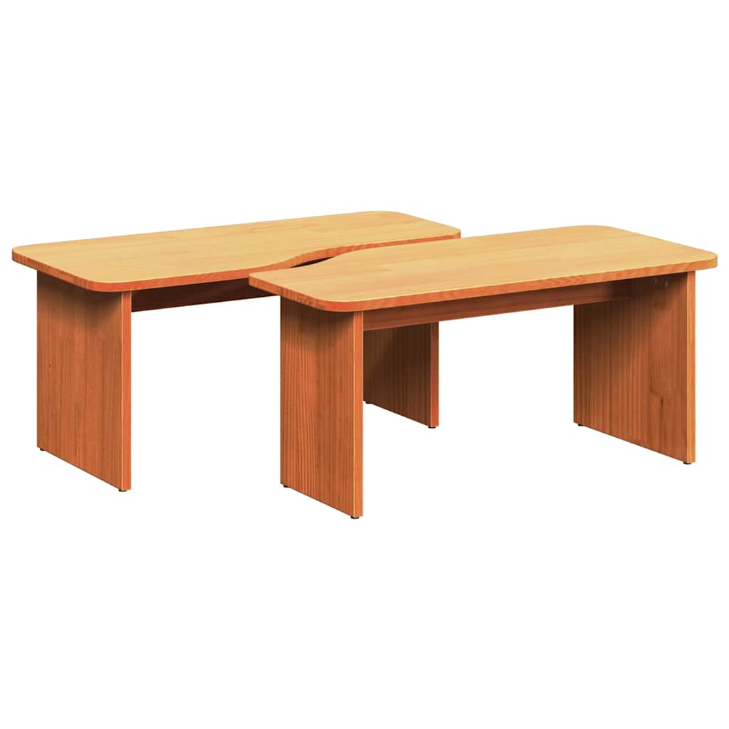 vidaXL Couchtisch 2 pcs Wachsbraun Massivholz Kiefer