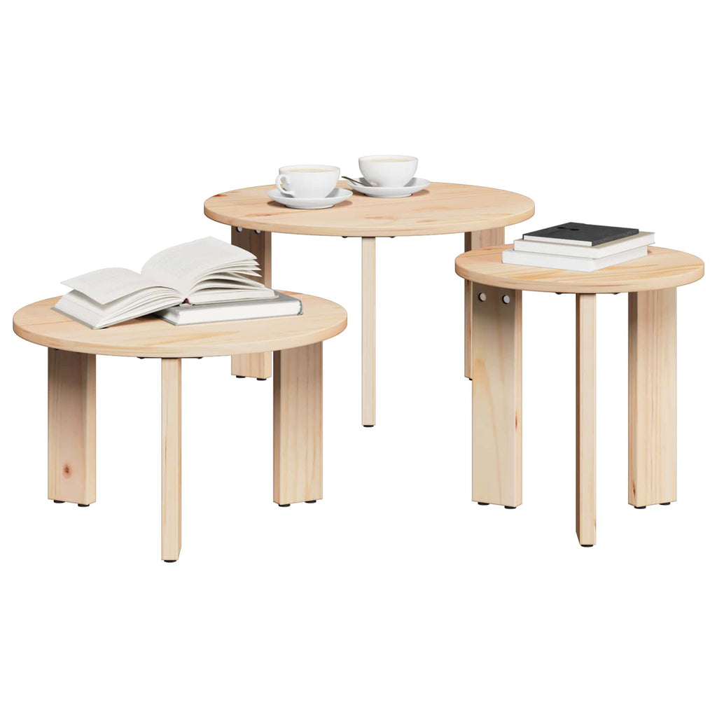 vidaXL Couchtisch 3 pcs Natur Massivholz Kiefer