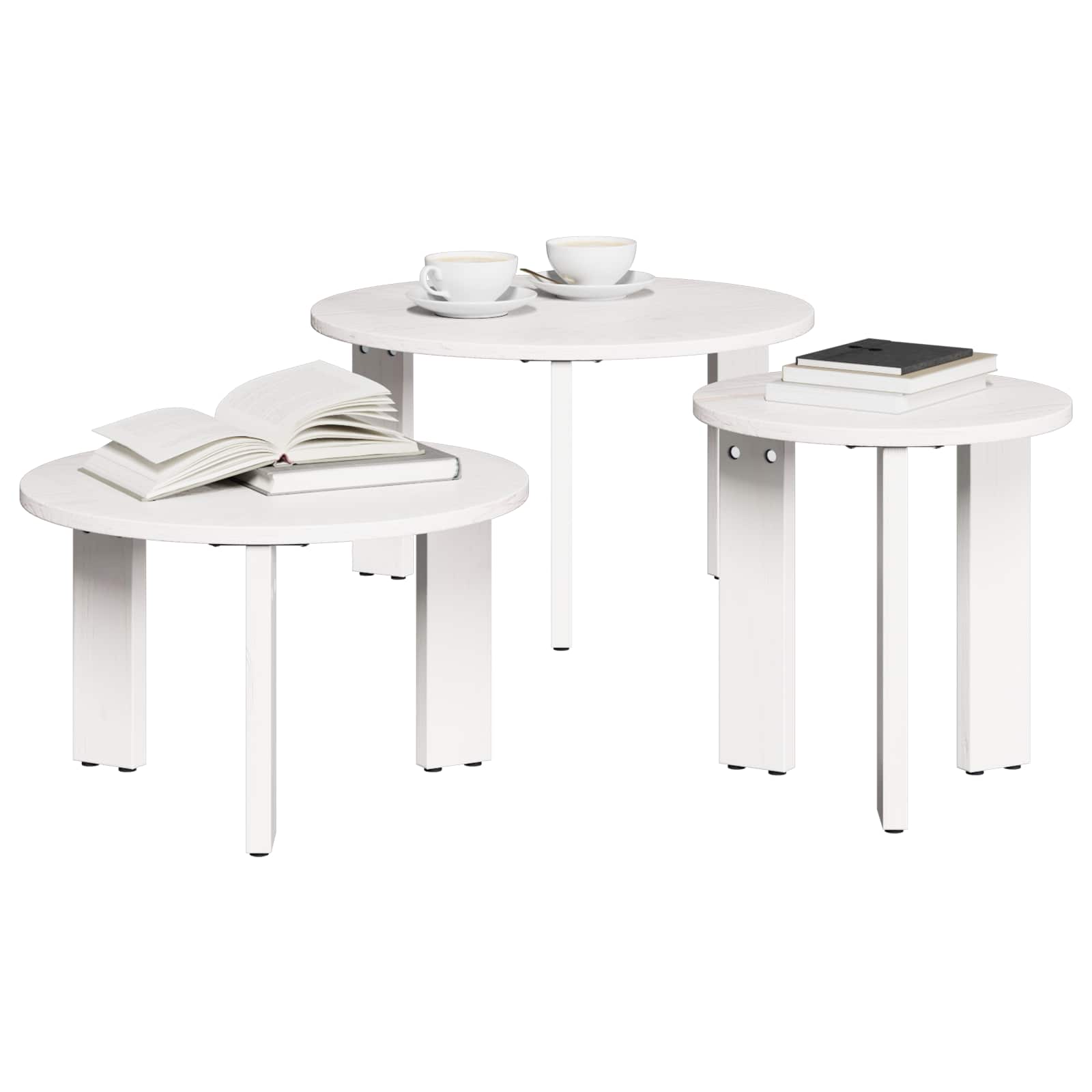 vidaXL Couchtisch 3 pcs Natur Massivholz Kiefer