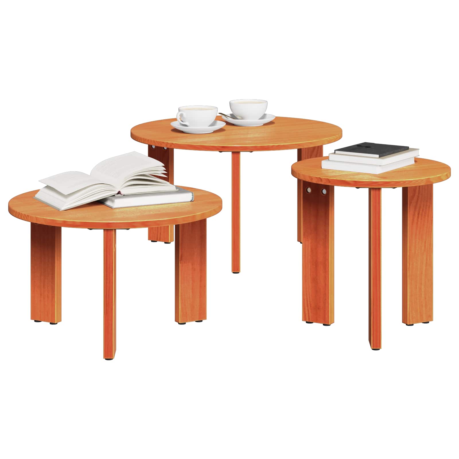 vidaXL Couchtisch 3 pcs Wachsbraun Massivholz Kiefer