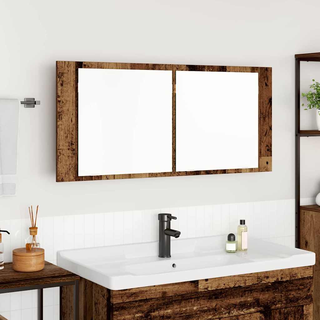 vidaXL LED Spiegel-Schrank Altholz 100 x 12 x 45 cm Holzwerkstoff