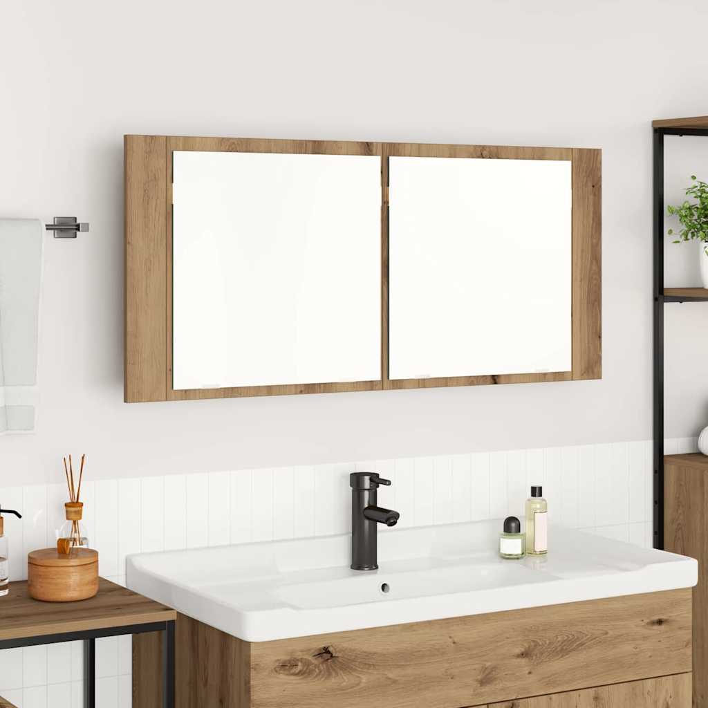 vidaXL LED Spiegel-Schrank mit Regal Artisan-Eiche 100 x 12 x 45 cm