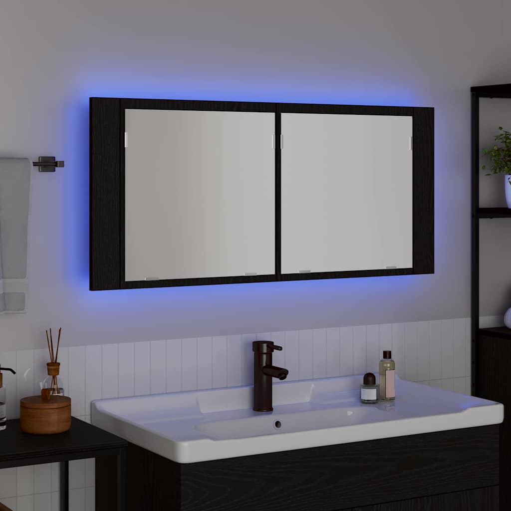 vidaXL LED Spiegel-Schrank Schwarz Eichen-Optik 100 x 12 x 45 cm