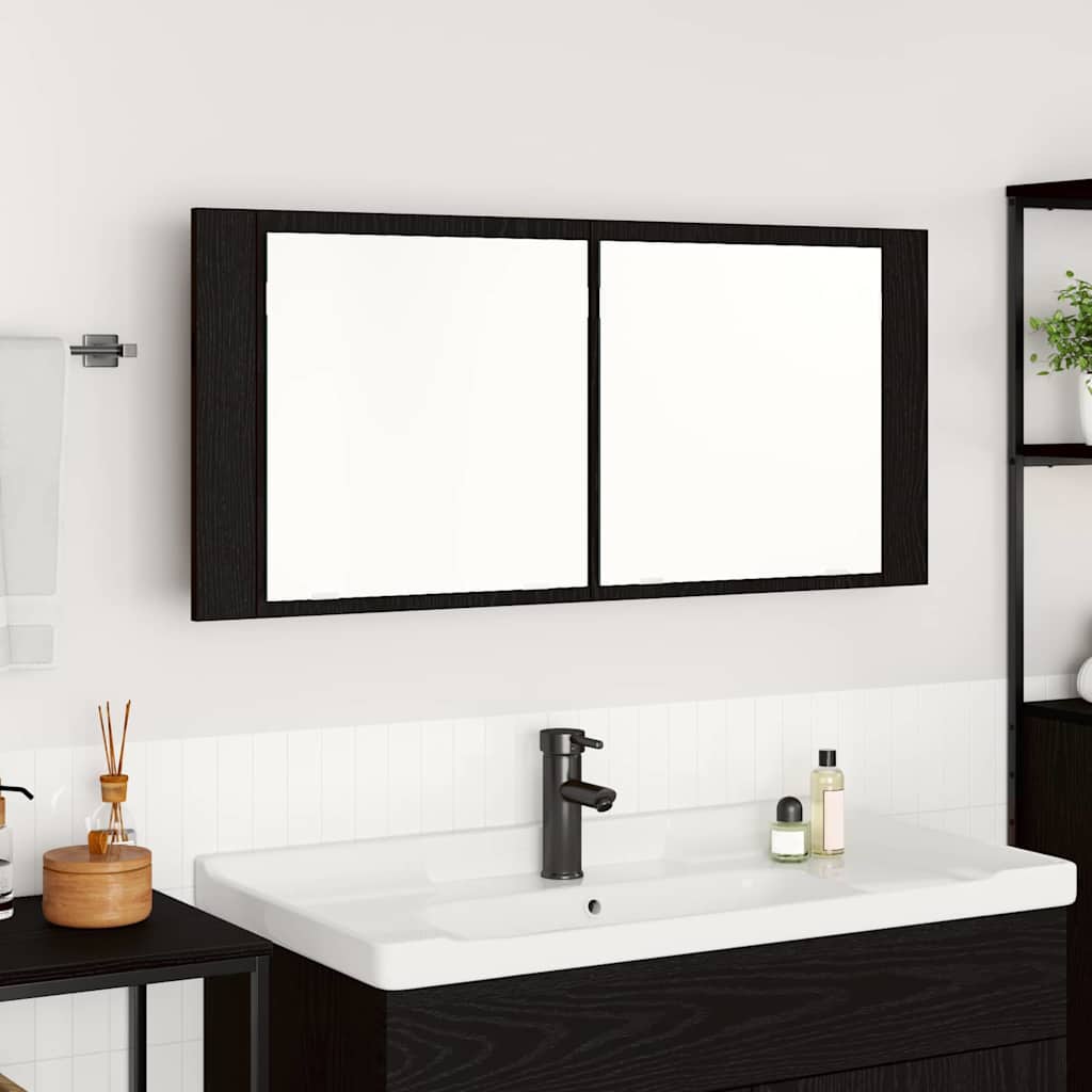 vidaXL LED Spiegel-Schrank Schwarz Eichen-Optik 100 x 12 x 45 cm