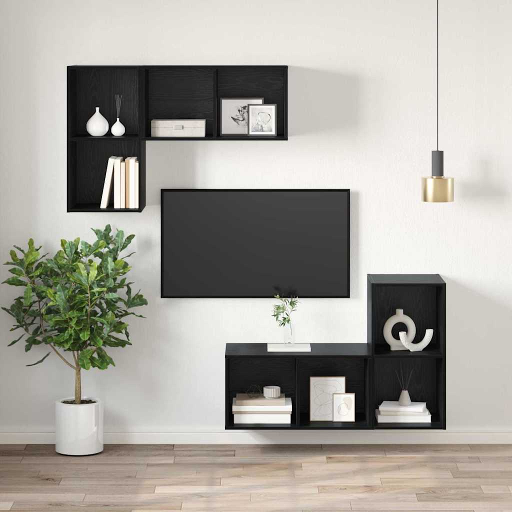 vidaXL TV-Schrankset Wandmontiert Schwarz Eichen-Optik 37 x 37 x 72 cm