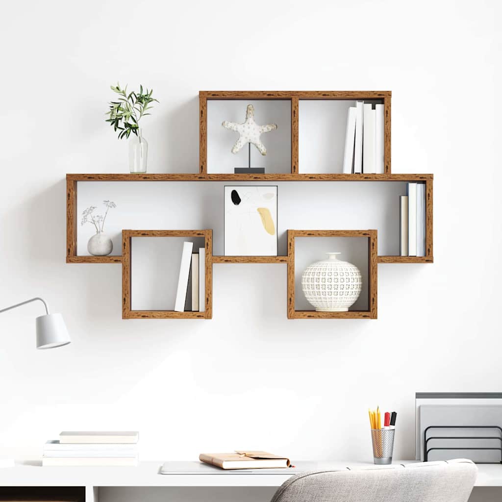 vidaXL Wandregal mit Regal Altholz 82 x 15 x 51 cm Holzwerkstoff