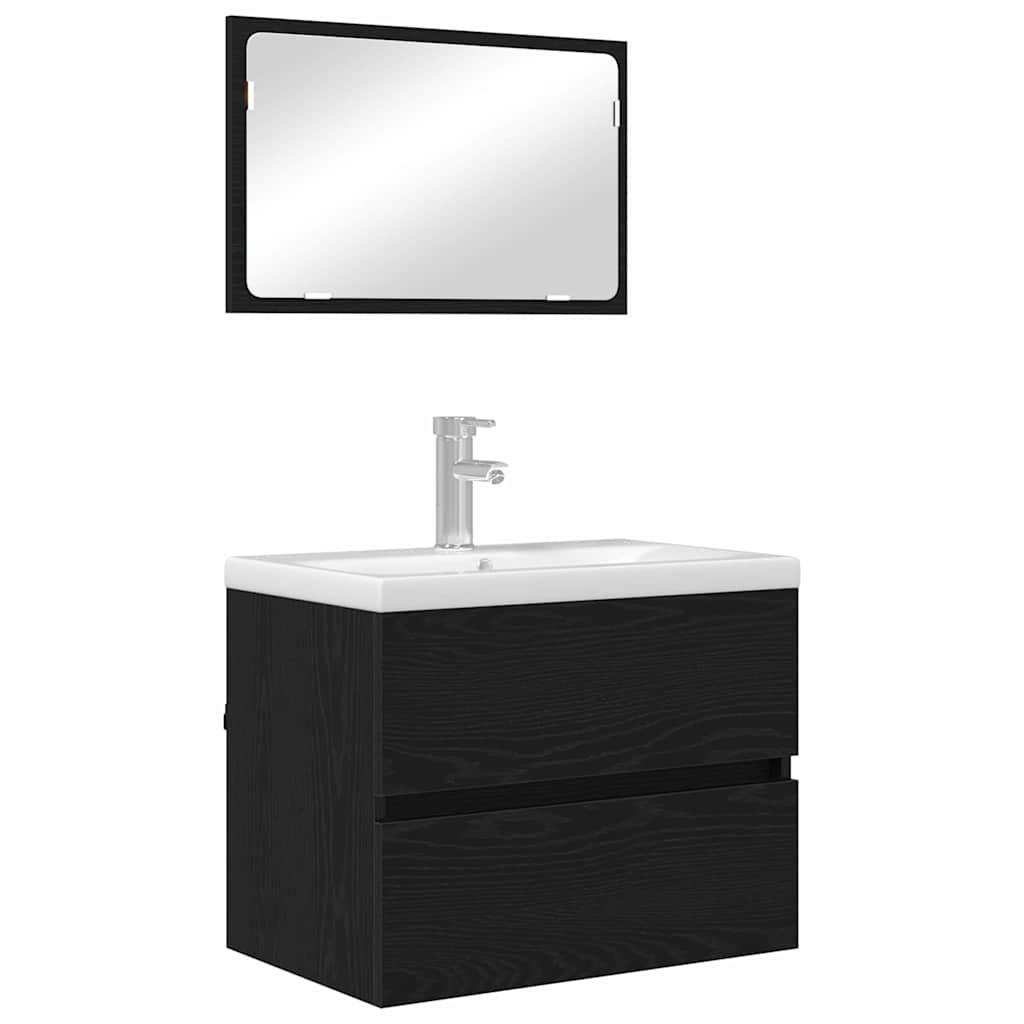 vidaXL Badezimmermöbel-Set mit Schubladen 2 pcs Schwarz Eichen-Optik