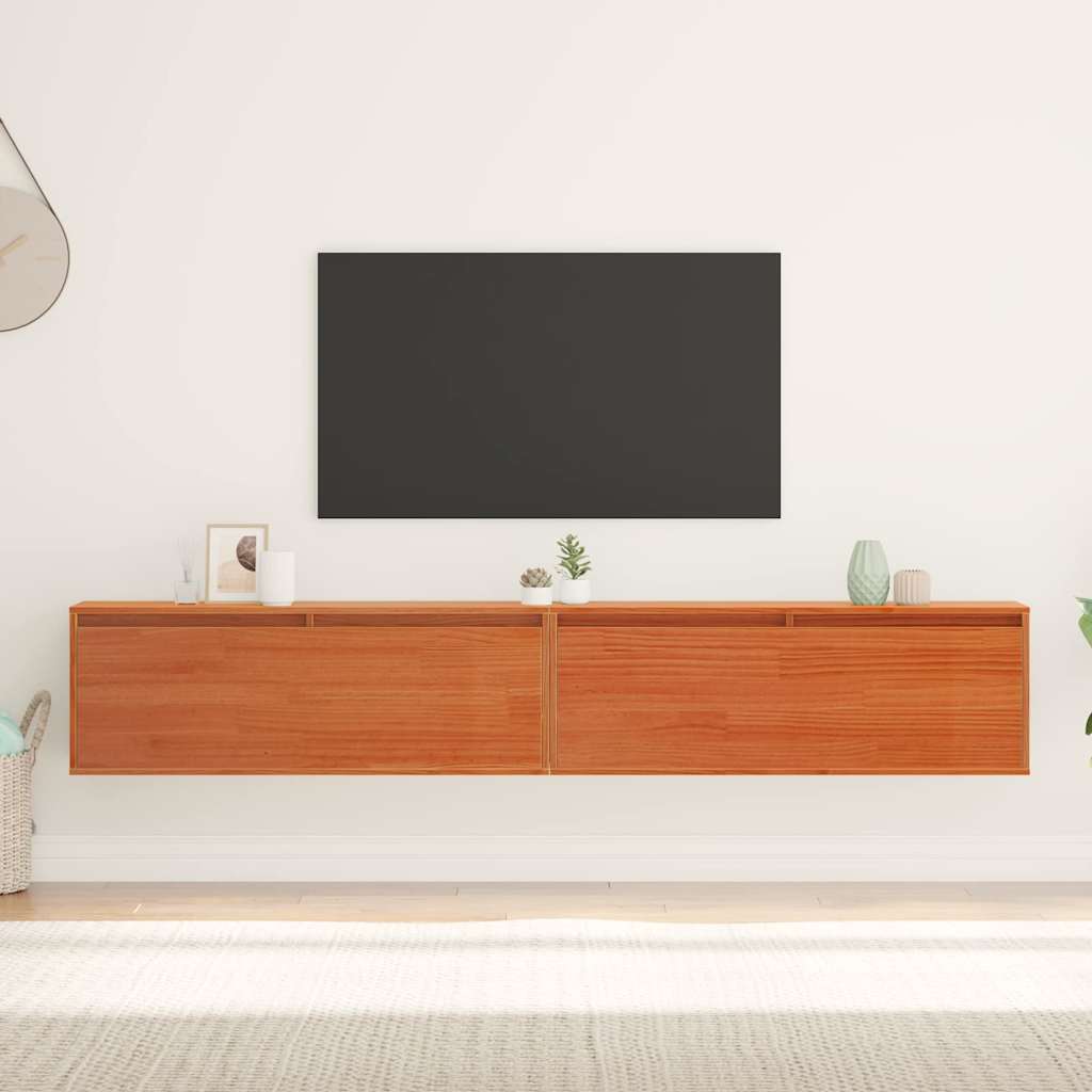 vidaXL Wandschrank mit Regal mit Tür Wachsbraun Massives Kiefernholz