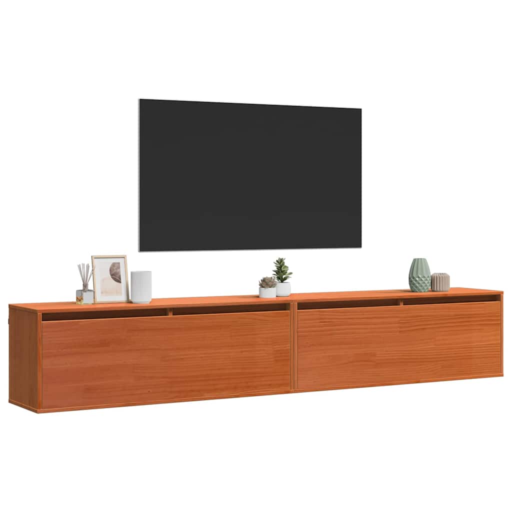 vidaXL Wandschrank mit Regal mit Tür Wachsbraun Massives Kiefernholz