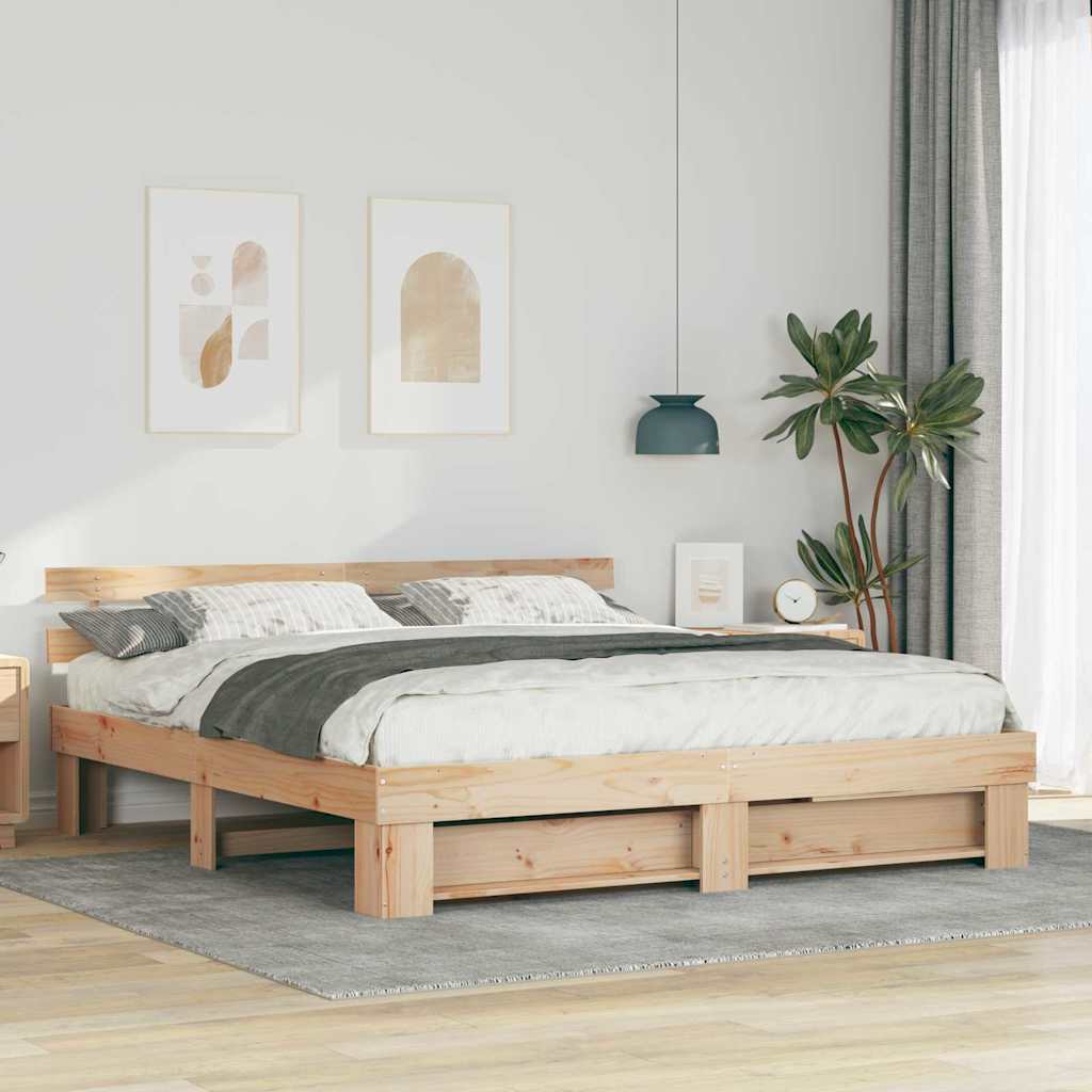 vidaXL Bettrahmen mit Kopfteil Braun 200 x 200 cm Massives Kiefernholz