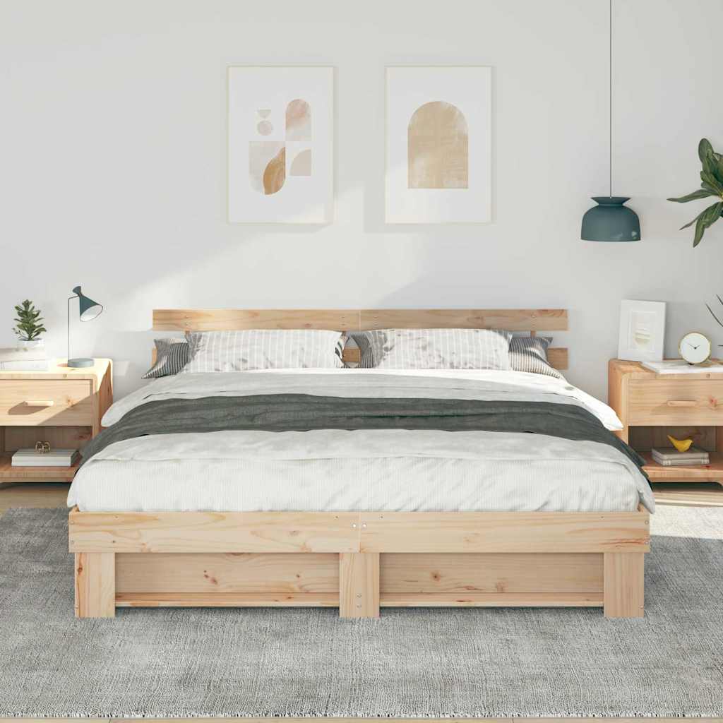 vidaXL Bettrahmen mit Kopfteil Braun 200 x 200 cm Massives Kiefernholz