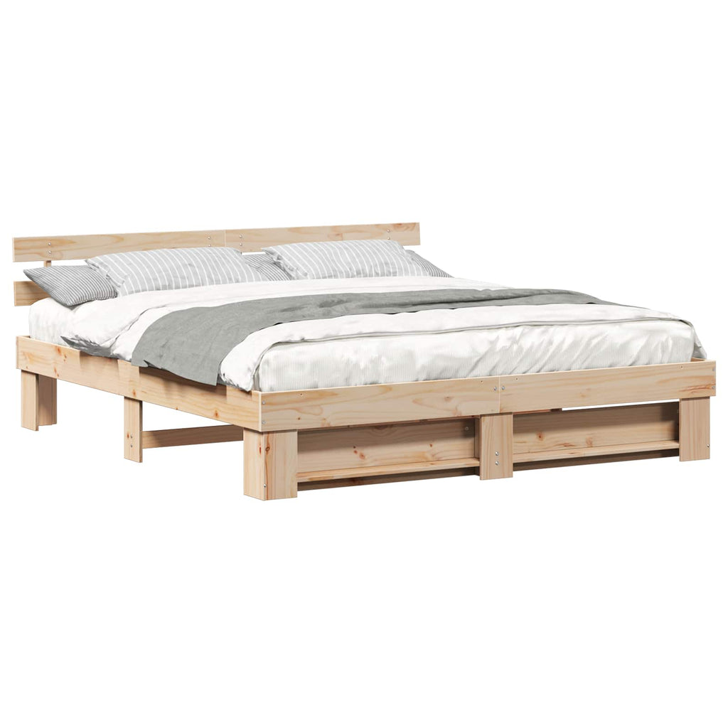 vidaXL Bettrahmen mit Kopfteil Braun 200 x 200 cm Massives Kiefernholz