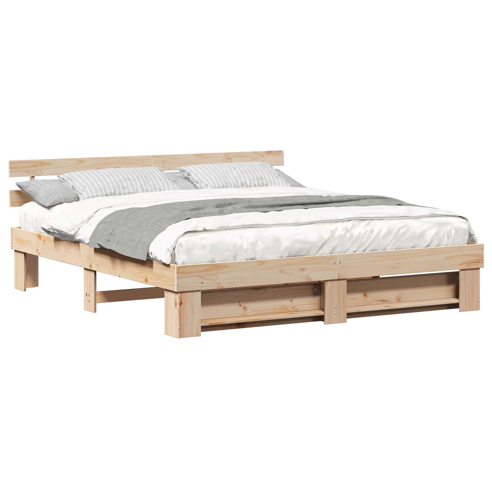 vidaXL Bettrahmen mit Kopfteil Braun 200 x 200 cm Massives Kiefernholz