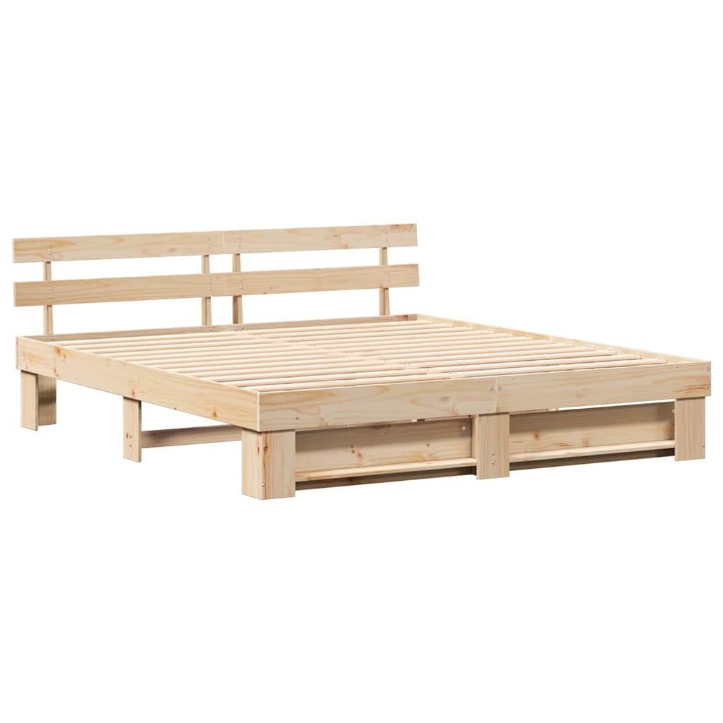 vidaXL Bettrahmen mit Kopfteil Braun 200 x 200 cm Massives Kiefernholz