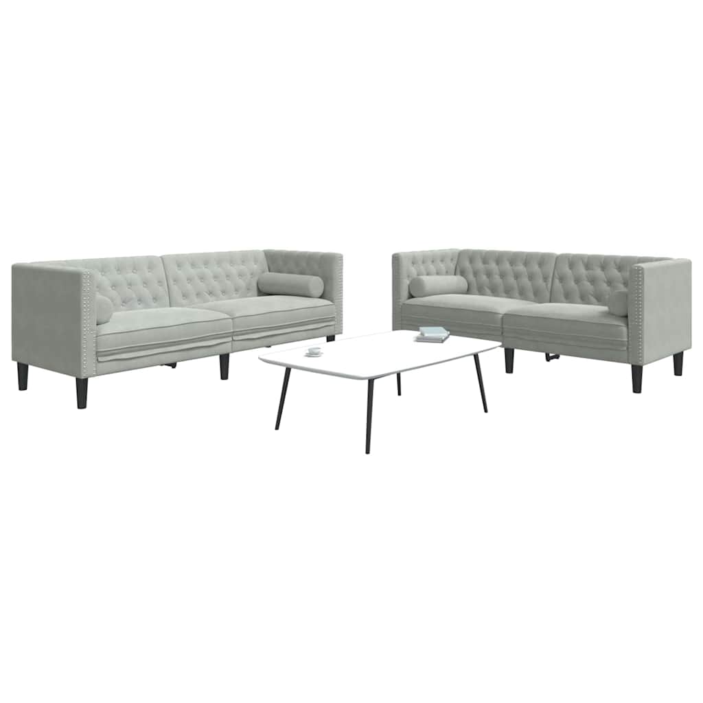 vidaXL Wohnzimmer Couch 2 pcs Hellgrau 194 x 74,5 x 70,5 cm Samt