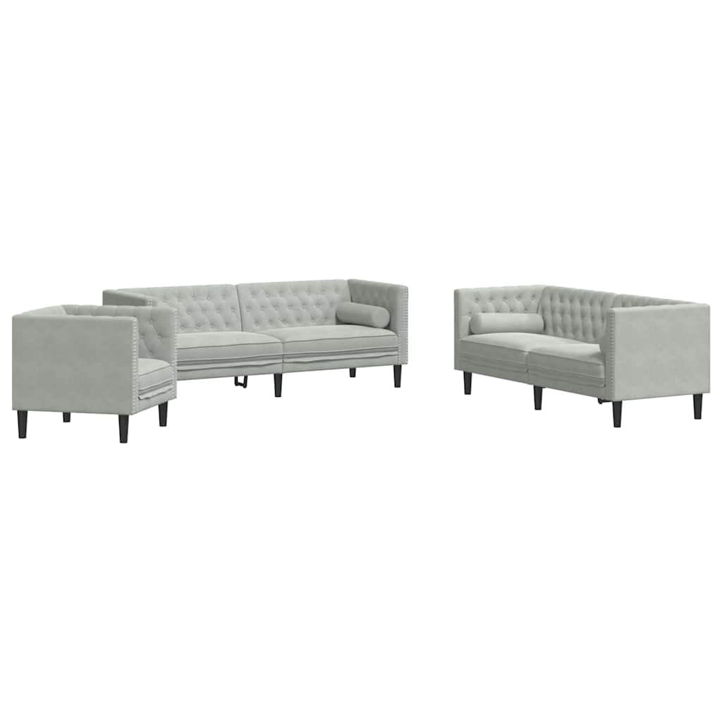 vidaXL Wohnzimmer Couch 3 pcs Hellgrau 194 x 74,5 x 70,5 cm Samt