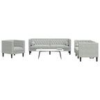 vidaXL Wohnzimmer Couch 3 pcs Hellgrau 194 x 74,5 x 70,5 cm Samt