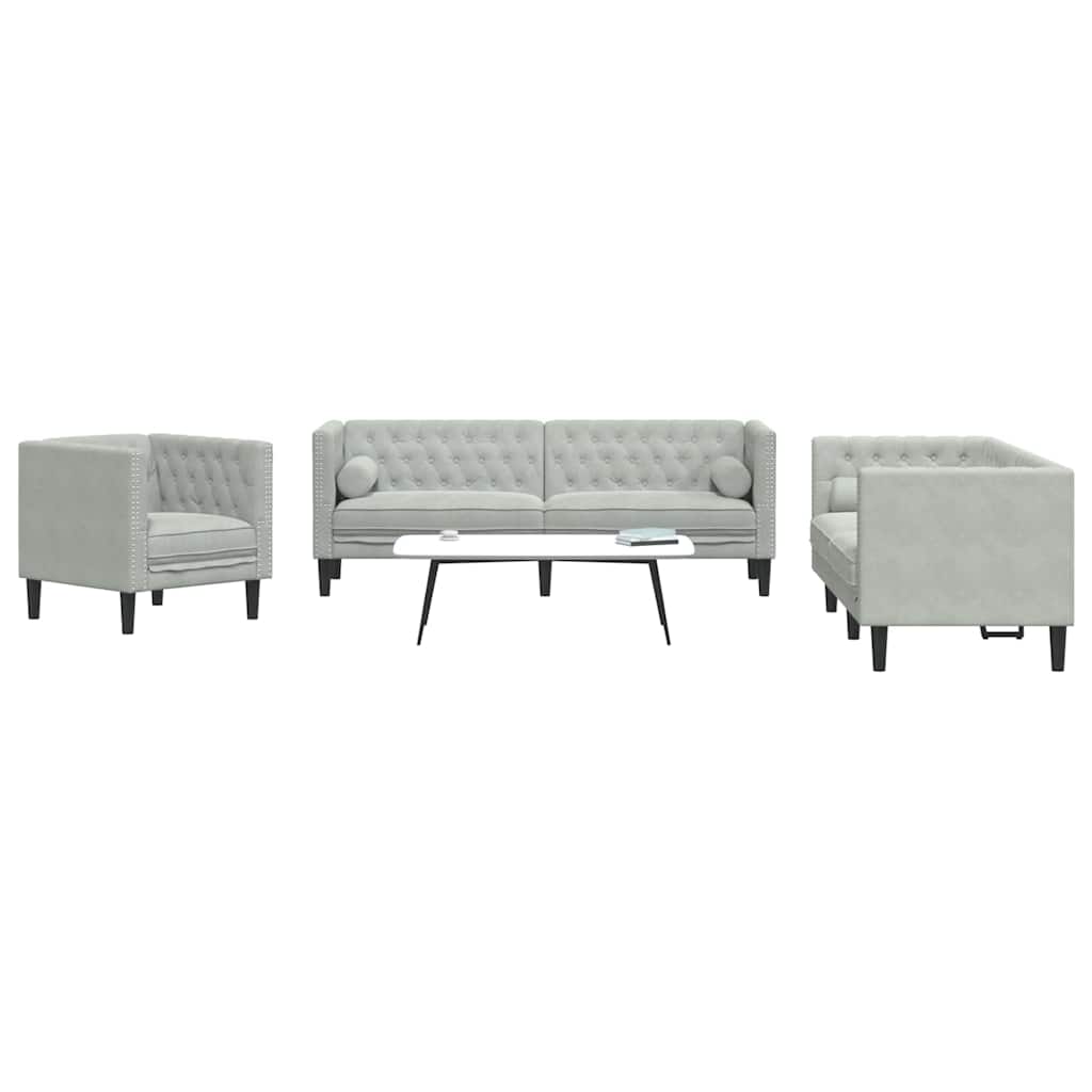 vidaXL Wohnzimmer Couch 3 pcs Hellgrau 194 x 74,5 x 70,5 cm Samt