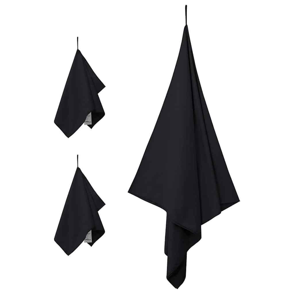 vidaXL Sporthandtuch Set 3 pcs Schwarz Polyester und Polyamid