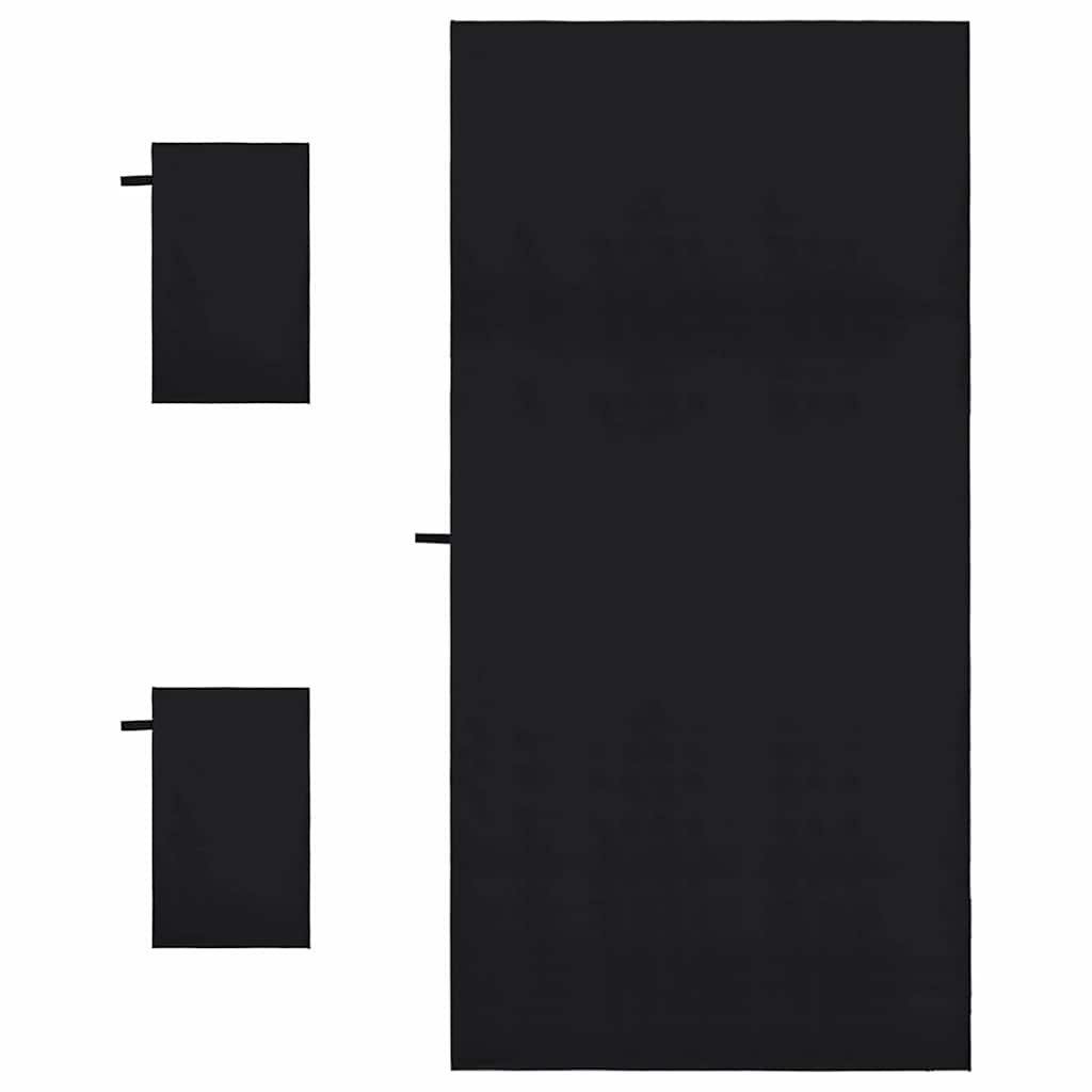 vidaXL Sporthandtuch Set 3 pcs Schwarz Polyester und Polyamid