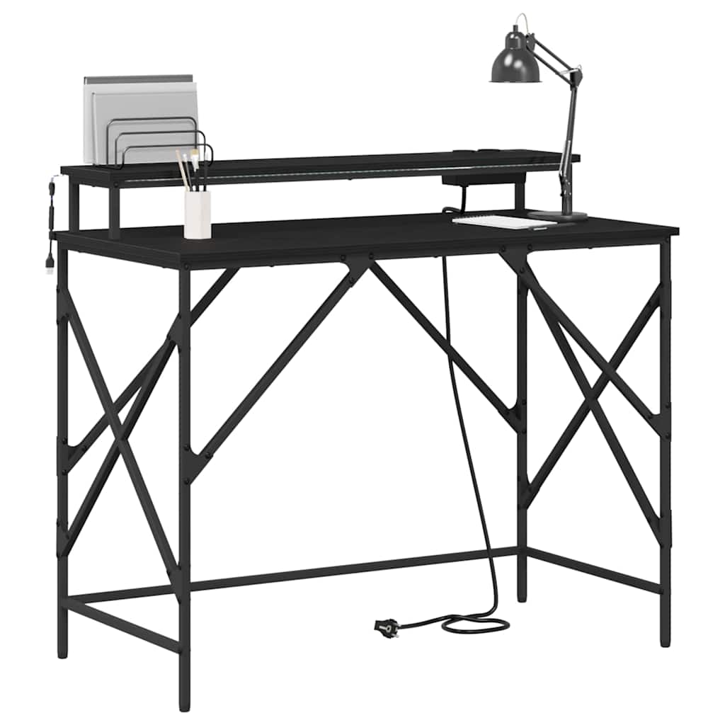 vidaXL Schreibtisch mit Regal Schwarz Eichen-Optik 100 x 50 x 86,5 cm