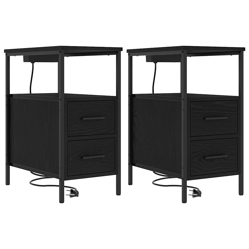 vidaXL Nachttisch 2 pcs Schwarz Eichen-Optik 30 x 48 x 61 cm
