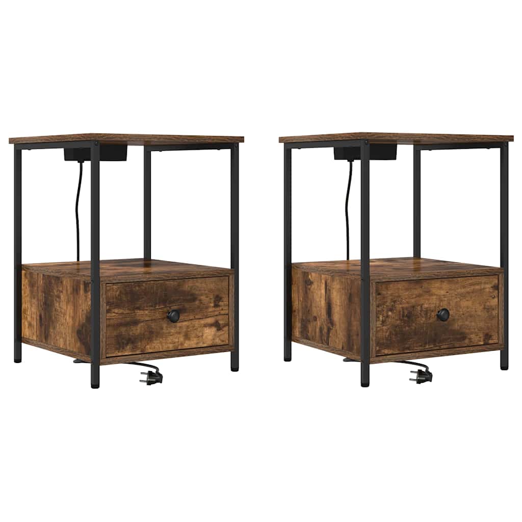 vidaXL Nachttisch mit Speicher 2 pcs Geräucherte Eiche 42 x 41 x 56 cm